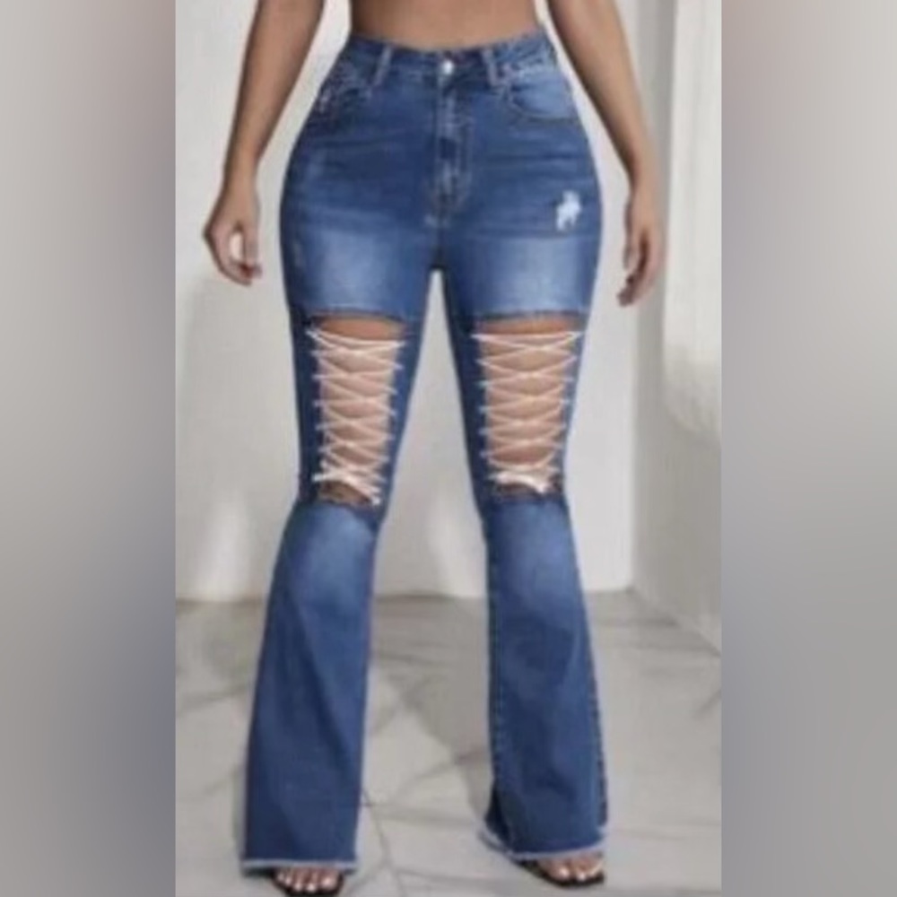 Lace up corset flare jeans SIZE W30 L32